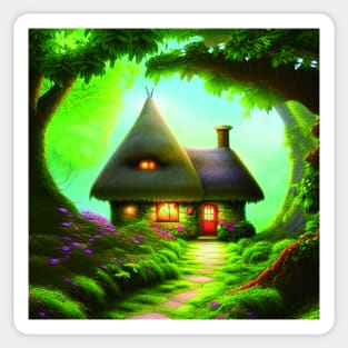 Fantasy Green House In a Greenery Scene, Fantasy Cottagecore artwork Sticker